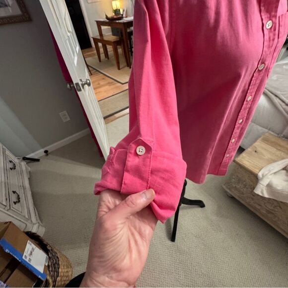 CAMIXA Linen-Cotton Blend Button-Up Shirt | XS | Hot Pink - Picture 13 of 14